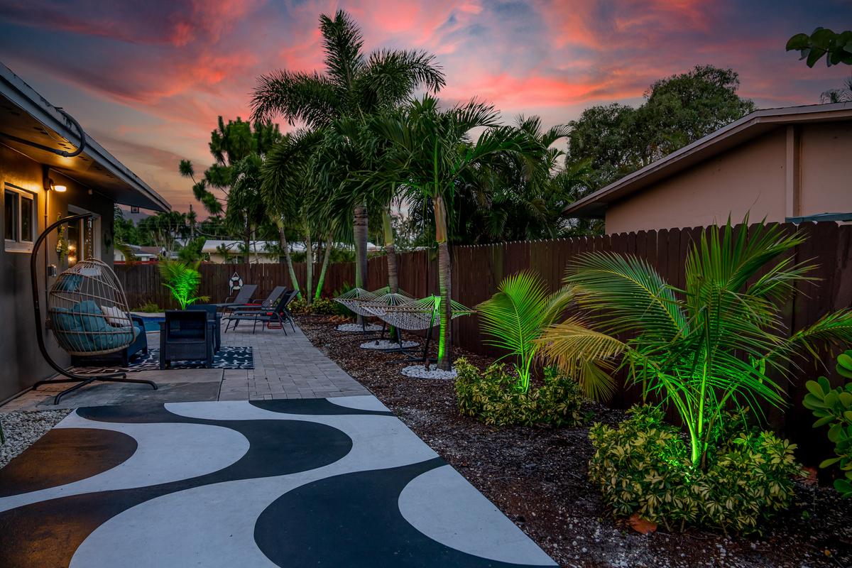 Walk on the beautifully lit walkway back for a night swim