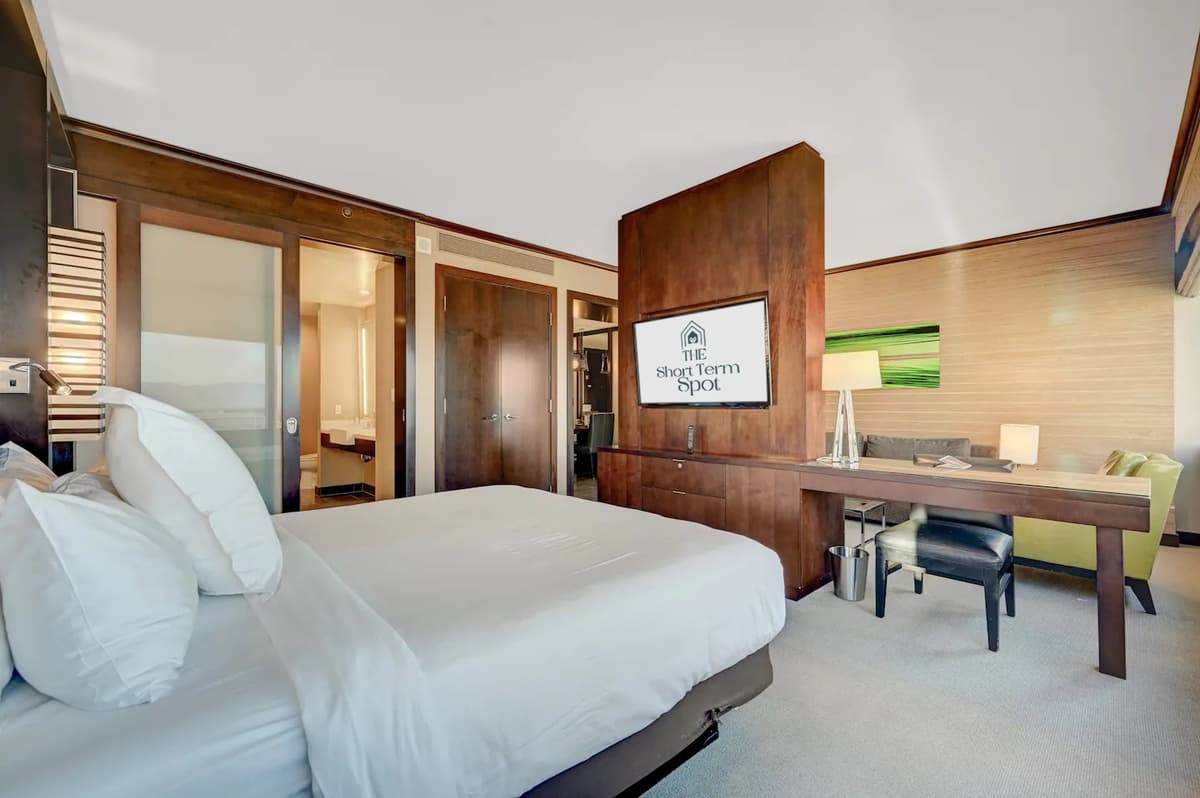 Sink into a plush king pillow-top mattress after a full day of Vegas fun.